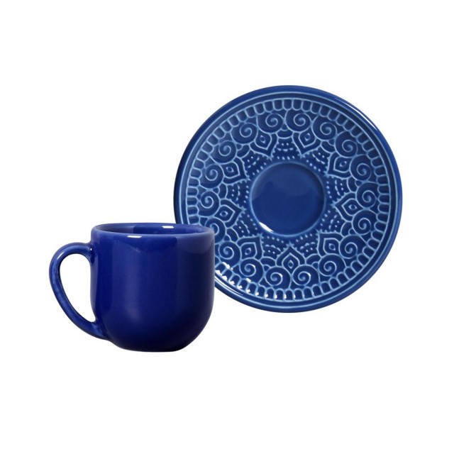 Jogo de Xícaras de Café Agra Azul Navy com Pires 6 Peças - Porto Brasil