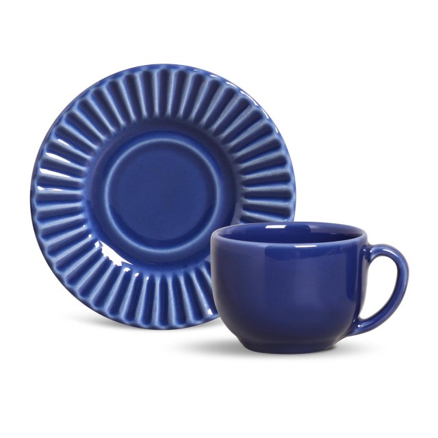 Jogo de Xícaras de Chá Plisse Azul Navy 6 Peças - Porto Brasil