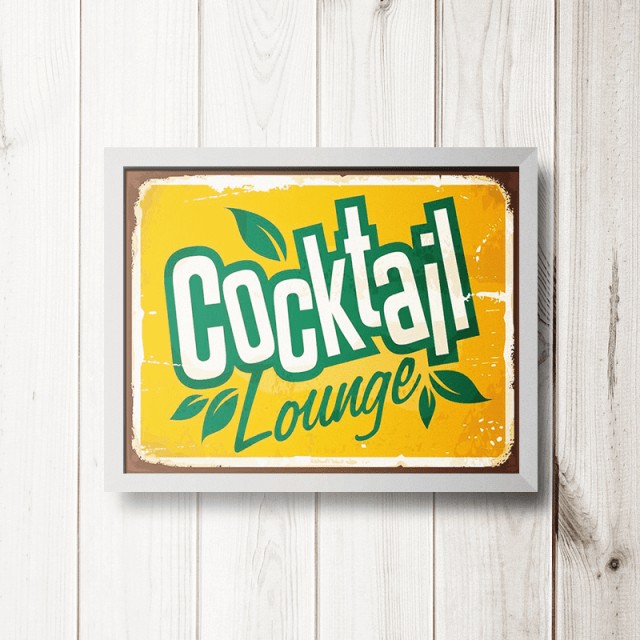 Placa Coktail Lounge 30cm X 40cm Com Moldura Branca