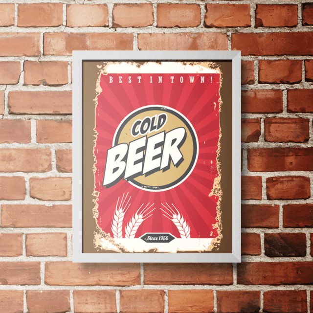 Placa Cold Beer Since 1956 30cm X 40cm Com Moldura Branca