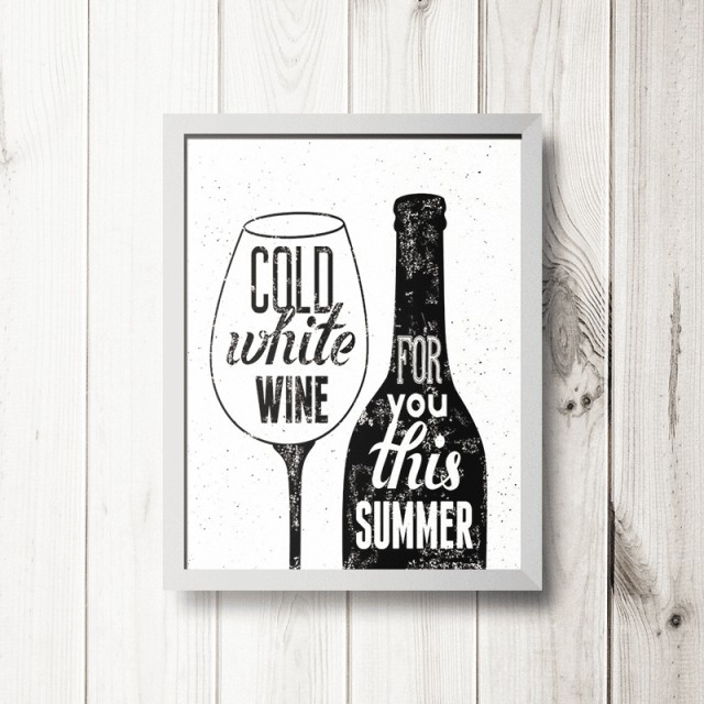 Placa Cold White Wine 30cm X 40cm Com Moldura Branca