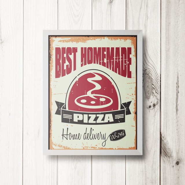 Placa Best Pizza 30cm X 40cm Com Moldura Branca