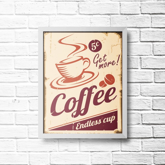 Placa Coffee Endless Cup 30cm X 40cm Com Moldura Branca