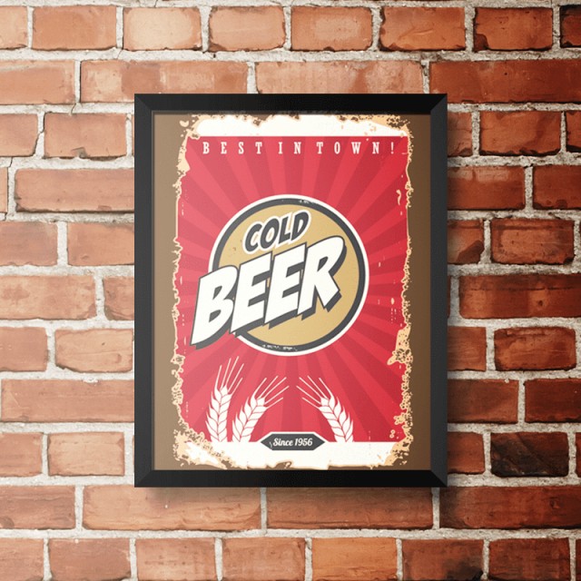 Placa Cold Beer Since 1956 30cm X 40cm Com Moldura Preta