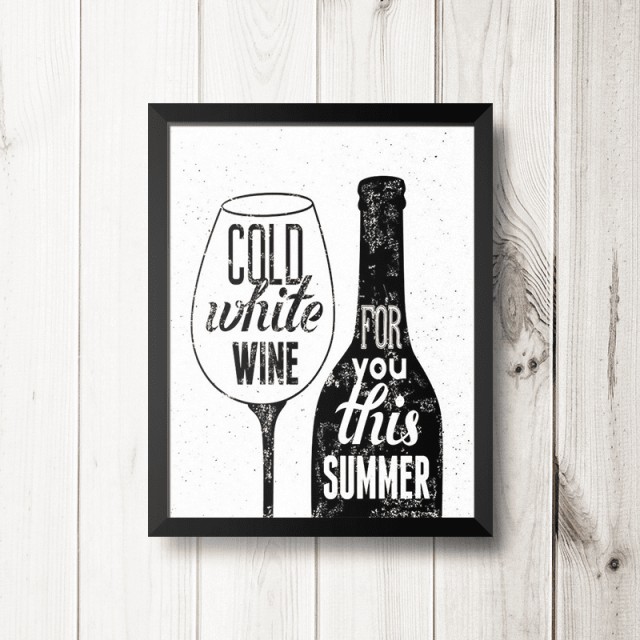 Placa Cold White Wine 30cm X 40cm Com Moldura Preta
