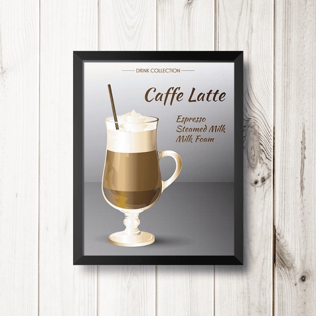 Placa Caffe Latte 30cm X 40cm Com Moldura Preta