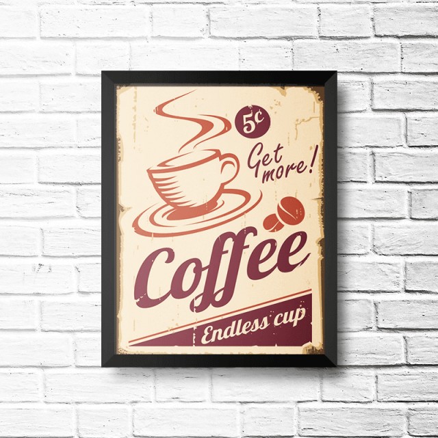 Placa Coffee Endless Cup 30cm X 40cm Com Moldura Preta