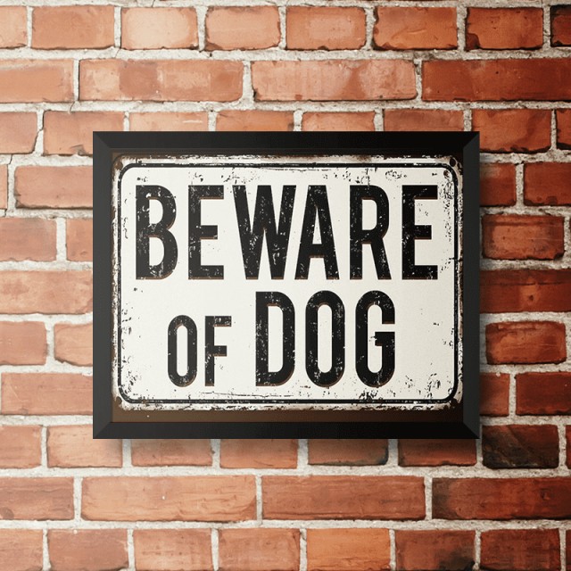 Placa Beware Of Dog 30cm X 40cm Com Moldura Preta