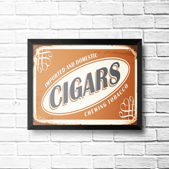 Placa Cigars 30cm X 40cm Com Moldura Preta