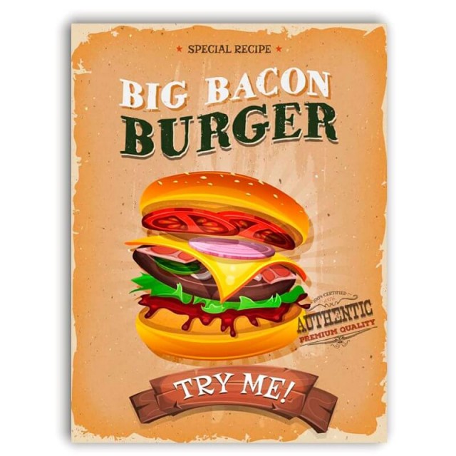 Placa Big Bacon Burger 30cm X 40cm