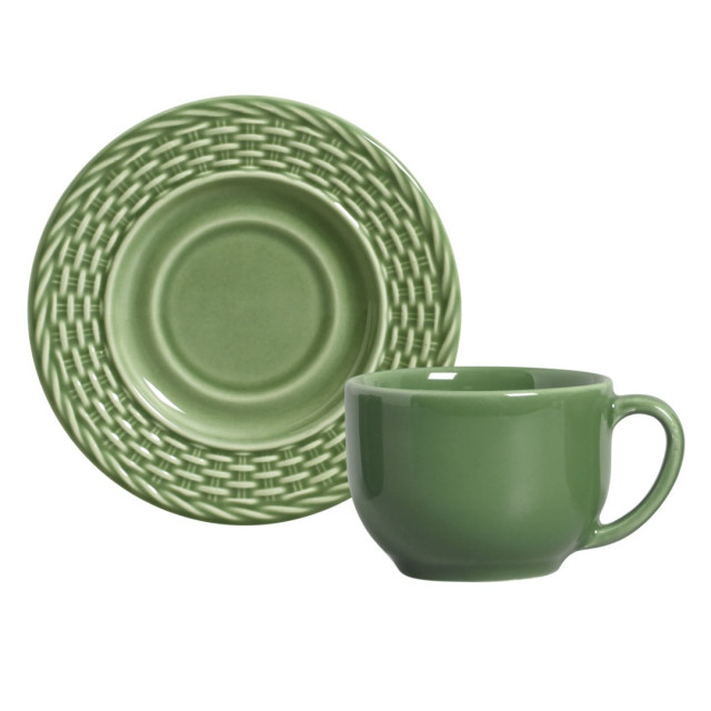 Jogo de Xícaras de Chá Bali Verde Sálvia com Pires 6 Peças - Porto Brasil